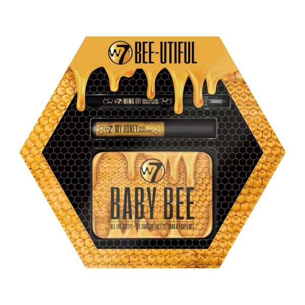 W7 Cosmetics Bee-Utiful Eye Lip Gift Set The Baby Bee Eyeshadow Palette Mini, Wing It Eye Pencil & My Honey Lip Gloss