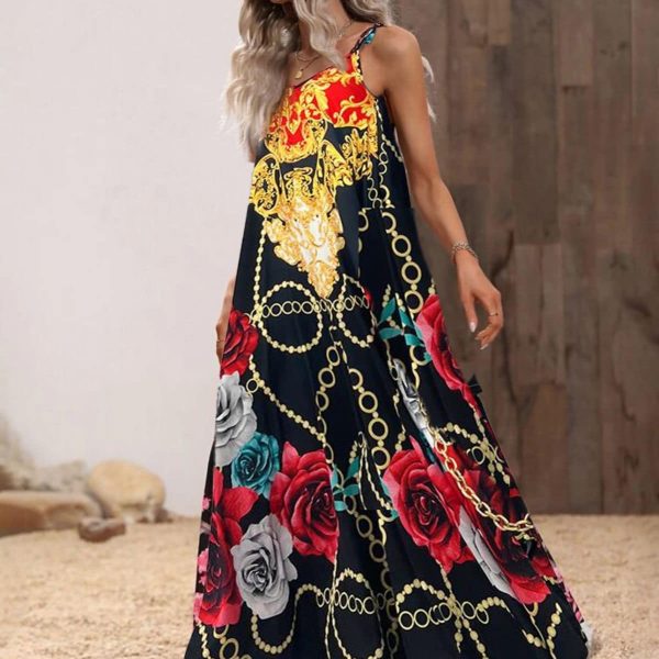 Φόρεμα Μακρύ Τιράντα Σατέν Με Τριαντάφυλλα