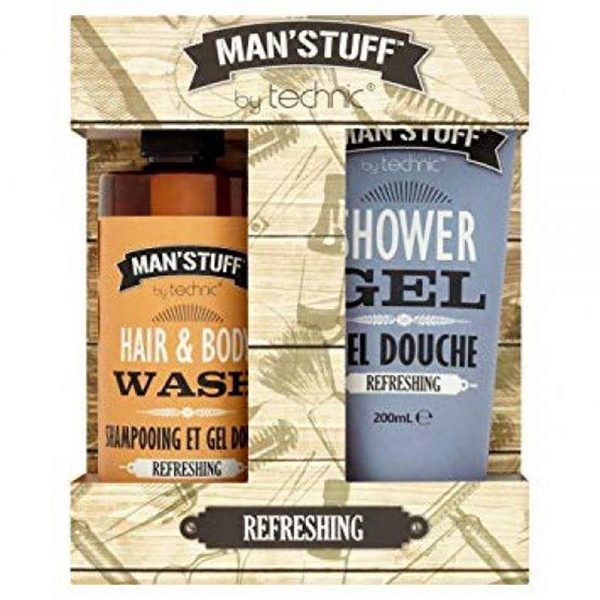 Technic ManStuff Refreshing Mens Hair And Body Wash Bath Gift Set Shampoo 250ml And Shower Gel 200ml