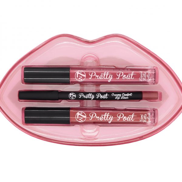 W7 Pretty Pout Lip Kit Set – Pretty Thing-1 x Semi-Matte Liquid Lipstick, 1 x Matte Liquid Lipstick,1 x Comfort Lip Liner