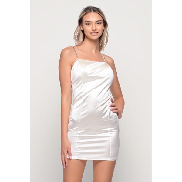 Φόρεμα Λευκό Σατεν Ραντάκι One size
