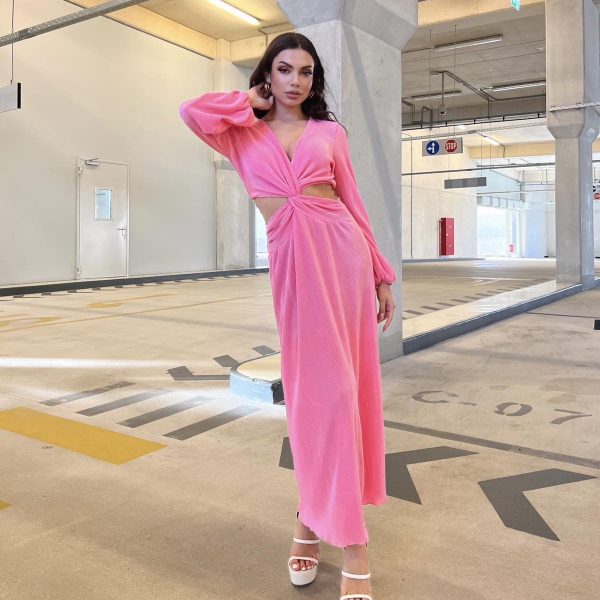 Φόρεμα Ροζ Ανοίγματα Στο Πλάι One Size