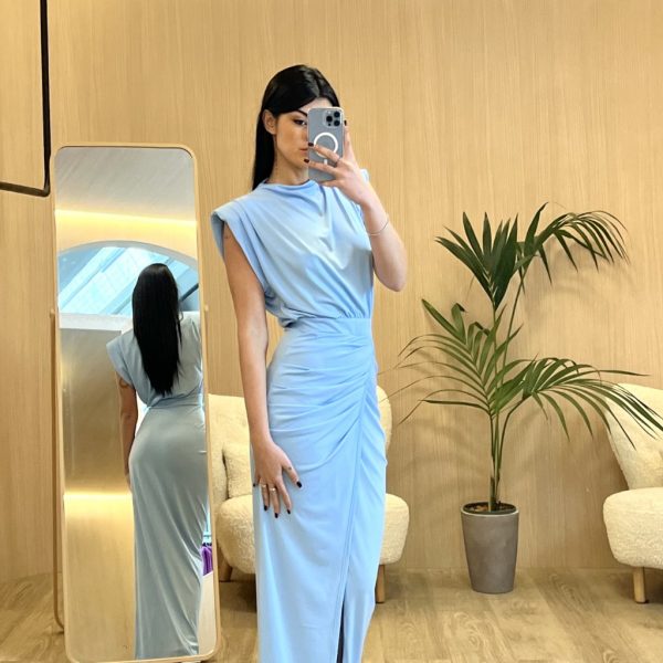 Φόρεμα Μακρύ Με Άνοιγμα Γαλάζιο One Size